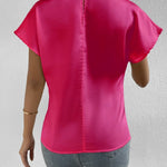 Ruched Mock Neck Short Sleeve Blouse