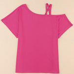 Crisscross Asymmetrical Neck Short Sleeve Top