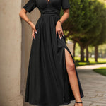 Perfee Lace Detail Slit V-Neck Short Sleeve Dress