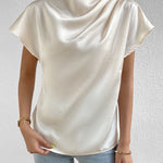 Ruched Mock Neck Short Sleeve Blouse