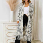 Multicolored Open Front Fringe Hem Cardigan