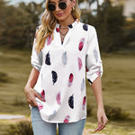 Printed Roll-Tab Sleeve Notched Neck Blouse