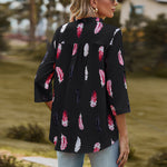 Printed Roll-Tab Sleeve Notched Neck Blouse