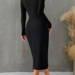 FAM-FAM Slit Mock Neck Long Sleeve Midi Dress