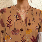 Printed Notched Long Sleeve Blouse