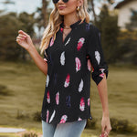 Printed Roll-Tab Sleeve Notched Neck Blouse