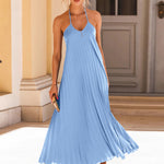 Pleated Halter Neck Sleeveless Dress