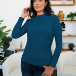 Ruched Mock Neck Long Sleeve T-Shirt
