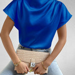 Ruched Mock Neck Short Sleeve Blouse