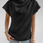 Ruched Mock Neck Short Sleeve Blouse