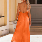 Pleated Halter Neck Sleeveless Dress