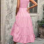 Smocked Scoop Neck Sleeveless Tank Dress