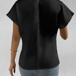 Ruched Mock Neck Short Sleeve Blouse