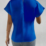 Ruched Mock Neck Short Sleeve Blouse