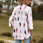 Printed Roll-Tab Sleeve Notched Neck Blouse
