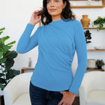 Ruched Mock Neck Long Sleeve T-Shirt