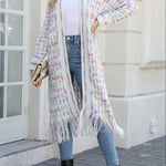 Multicolored Open Front Fringe Hem Cardigan