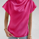 Ruched Mock Neck Short Sleeve Blouse
