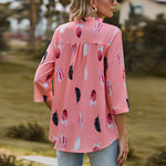 Printed Roll-Tab Sleeve Notched Neck Blouse
