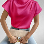 Ruched Mock Neck Short Sleeve Blouse