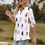 Printed Roll-Tab Sleeve Notched Neck Blouse