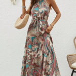 Tied Slit Floral Sleeveless Dress