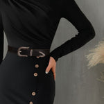 FAM-FAM Slit Mock Neck Long Sleeve Midi Dress