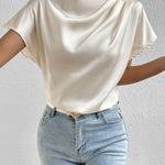 Ruched Mock Neck Short Sleeve Blouse
