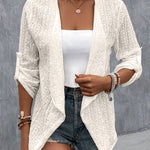 Eyelet Roll-Tab Sleeve Cardigan