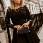 Spliced Lace High-Low Long Sleeve Dress