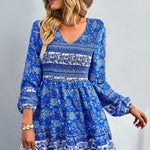 Bohemian V-Neck Balloon Sleeve Dress