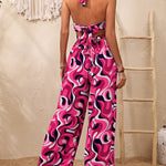 Abstract Print Halter Neck Cutout Wide Leg Jumpsuit