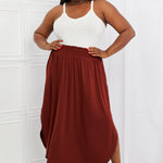 Zenana It's My Time Full Size Side Scoop Scrunch Skirt in Dark Rust