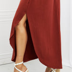 Zenana It's My Time Full Size Side Scoop Scrunch Skirt in Dark Rust