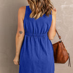 Button Front Empire Waist Sleeveless Slit Dress