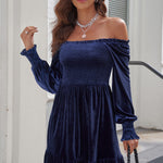 Off-Shoulder Smocked Ruffle Hem Dress