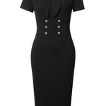 Round Neck Tie Front Short Sleeve Buttoned Dress
