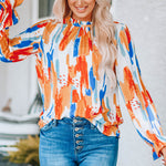 Paint Print Ruffle Collar Flounce Sleeve Top