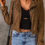 Vegan Suede Zip Detail Jacket