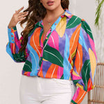 Plus Size Printed Collared Neck Long Sleeve Shirt
