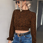 Animal Print Tie-Back Cropped Blouse