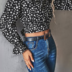 Animal Print Tie-Back Cropped Blouse