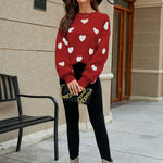 Heart Pattern Lantern Sleeve Round Neck Tunic Sweater