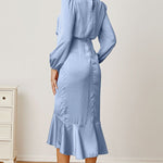 Mock Neck Ruffled Asymmetrical Dress