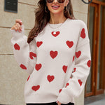 Heart Pattern Lantern Sleeve Round Neck Tunic Sweater