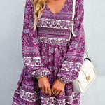 Bohemian V-Neck Balloon Sleeve Dress