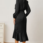 Mock Neck Ruffled Asymmetrical Dress