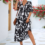 Printed Surplice Balloon Sleeve Dress