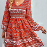 Bohemian V-Neck Balloon Sleeve Dress