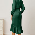 Mock Neck Ruffled Asymmetrical Dress